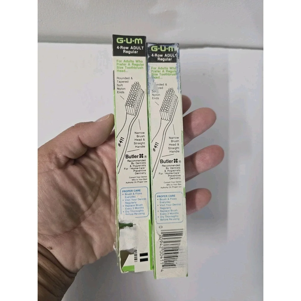 Lot Of 2 VTG Gum Butler 4-Row ADULT Toothbrush 411 Regular Stimulator Tip